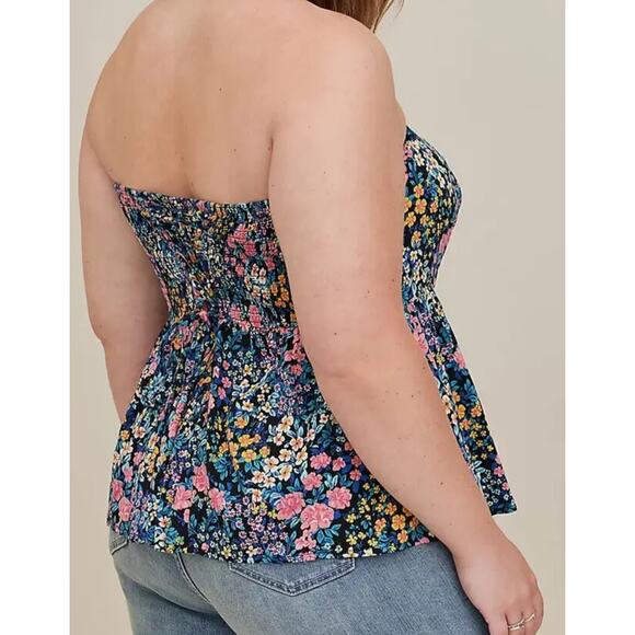Torrid SZ 0 (Large) Challis Lace-Up Back Corset Top Floral Strapless Smocked New - Picture 2 of 12